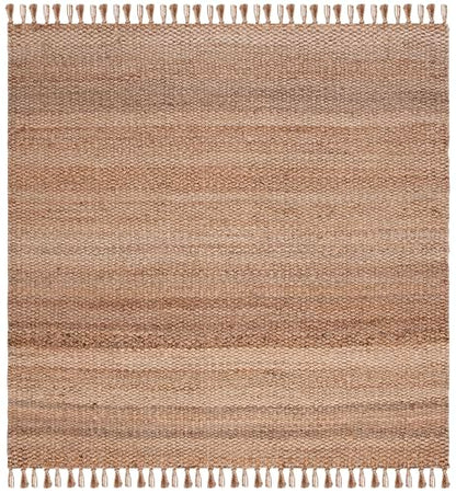 SAFAVIEH Natural Fiber Collection Area Rug - 5' Square, Natural, Handmade Farmhouse Fringe Jute, Ideal for High Traffic Areas in Living Room, Bedroom (NF733A) - size: 5' x 5' (Square)