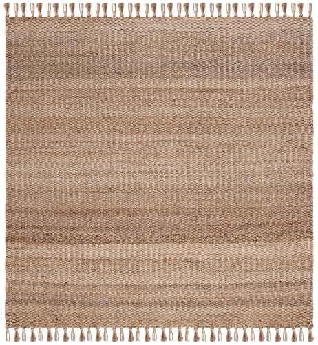 SAFAVIEH Natural Fiber Collection Area Rug - 7' Square, Natural, Handmade Farmhouse Fringe Jute, Ideal for High Traffic Areas in Living Room, Bedroom (NF733A) - size: 7' x 7' (Square)