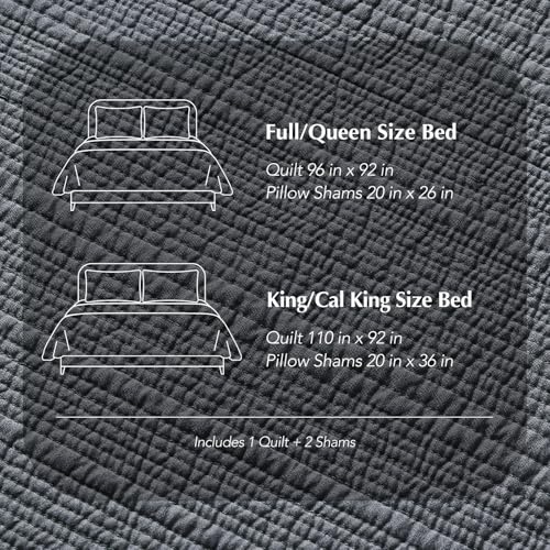 EVERGRACEHOME Cotton Sateen Channel Quilt Set, Queen Size, Midnight Blue | 100% Cotton, Pre-Washed Soft Coverlet Bedspread, 3-Piece Refined Channel Stitch Bedding Set for All Season, 2 Pillow Shams - color: Midnight Blue - Refined Channel, size: Full/Quee