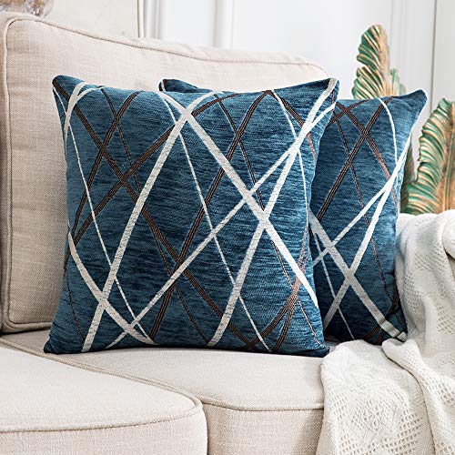 MIULEE Pack of 2 Decorative Throw Pillow Covers Woven Textured Chenille Cozy Modern Concise Soft Blue Square Cushion Shams for Bedroom Sofa Car 20 x 20 Inch - color: Blue, size: 20" x 20" (Pack of 2)