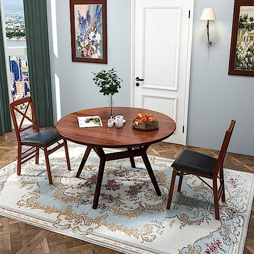 GIANTEX Folding Dining Chairs Set of 4, Foldable Wood Kitchen Chairs with Padded Seat, Solid Wood Frame, Max Load 400 Lbs, No Assembly Easy to Store Wooden Dining Chairs for Apartment, Small Space - color: Walnut-x Back