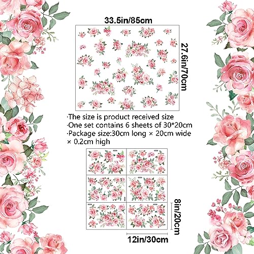 Pink Flowers & Green Leaves Wall Decals - Removable Peel & Stick Garden Floral Wall Stickers for Bedroom & Living Room - color: Pink