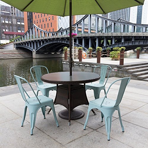 Devoko Metal Indoor-Outdoor Chairs Distressed Style Kitchen Dining Chairs Stackable Side Chair with Back Set of 4 (Blue) - color: Blue