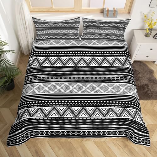 Erosebridal Aztec Stripes Bedding Set Full Bohemian Comforter Cover for Boys Girls Youth, Hippie Geometric Duvet Cover Exotic Ethnic Tribe Quilt Cover Mexican Style Bedroom Decor Black and White - color: Multi 08, size: Full