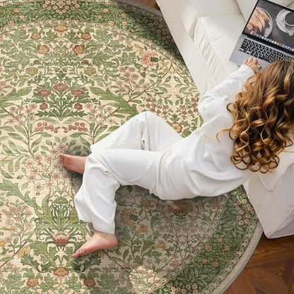 6ft Washable Area Rug Boho Non-Slip Carpet for Living Room Pink Green - color: Pink Green (Larger Pattern), size: 6' (Round)
