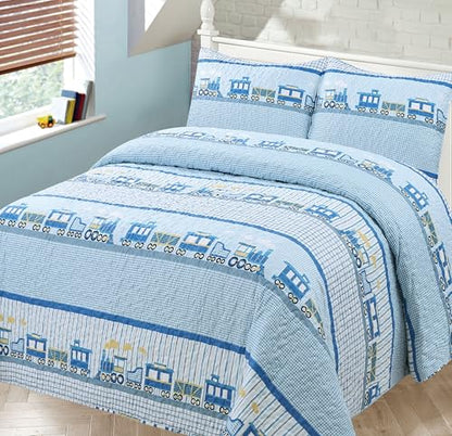 Kids Zone Collection Train Print Kids/Teens Bedding Set Blue Gingham Pattern Full/Queen New # Choo Choo - color: Choo Choo Train, size: Full/Queen