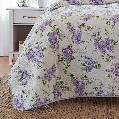 Laura Ashley – Twin Quilt Set, Soft & Lightweight Bedding with Matching Sham, Reversible Floral Room Decor, College Dorm Room Essentials (Keighley Purple) - size: Twin