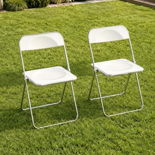 JPBSTO 2 Pack White Plastic Folding Chairs - Space Saving Pair Stackable for Balcony, Breakfast Nook, Small Kitchen (300lb Capacity) - color: White, size: 2-Pack