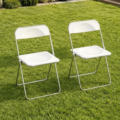 JPBSTO 2 Pack White Plastic Folding Chairs - Space Saving Pair Stackable for Balcony, Breakfast Nook, Small Kitchen (300lb Capacity) - color: White, size: 2-Pack