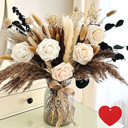100pcs Artificial Flowers Arrangement With Vase, Dining Table Centerpiece | Dried Pampas Grass Floral Centerpieces Decorations, Fake Flowers in Vase, Coffee Table Decor, Centro de Mesa - size: pampas bouquet in vase