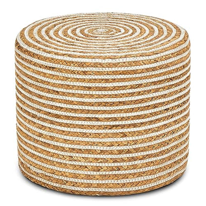 Wimarsbon 18'' Ottoman Pouf, Natural Braided Poof, Rustic Handweave Lounge Pouffe, Boho Footrest Stool for Bedroom, Accent Table or Seat for Living Room (Natural Water Hyacinth + White Cotton Rope) - color: 18inch Natural Water Hyacinth + White Cotton Rop