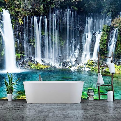 Green Waterfall Wall Mural Landscape Wallpaper for Bathroom Bedroom | 170"x110" Not Peel and Stick - color: Art Wall-25, size: 149" x 96"