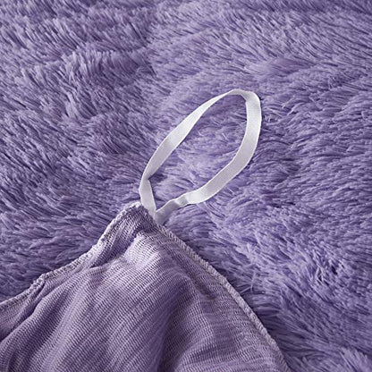 Faux Fur Velvet Fluffy Bedding Duvet Cover Set Down Comforter Quilt Cover with Pillow Shams, Ultra Soft Warm (Lilac, Queen) - color: Lilac, size: Queen