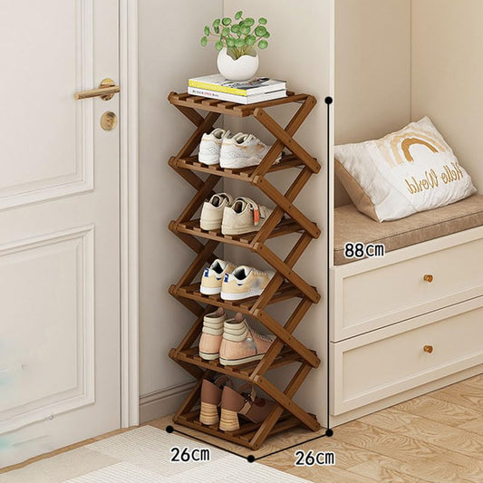 YYW Bamboo Shoe Rack for Entryway, Foldable Free Standing for Closet | Installation-Free Vertical Shoe Racks, Shoe Shelf for Living Room Bedroom, Easy To Assemble, Tawny 6 Layers - color: Tawny-6 Layers