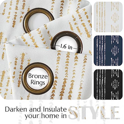 jinchan Boho Blackout Curtains 63 Inch Length for Bedroom Living Room | Golden on Off White Geometric Grommet Curtains Room Darkening Thermal Insulated Window Treatments 2 Panels - color: Boho | Gold on Off White, size: 52"W x 63"L (Pack of 2)