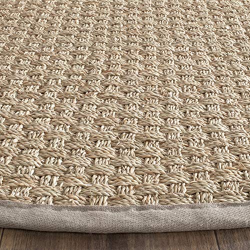 SAFAVIEH Area Rug 3' Round - Natural Fiber Collection - Natural & Grey, Seagrass, Basketweave Pattern with Border (NF114P) - color: Natural/Grey, size: 3' (Round)