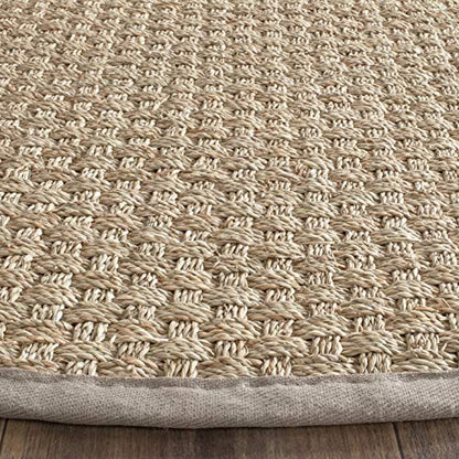 SAFAVIEH Area Rug 3' Round - Natural Fiber Collection - Natural & Grey, Seagrass, Basketweave Pattern with Border (NF114P) - color: Natural/Grey, size: 3' (Round)