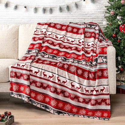 Pavilia Christmas Reindeer Snowflakes Fleece Throw Blanket | Soft, Plush, Warm Winter Cabin Throw, Twin 60x80 (Christmas Red) - color: Holiday - Reindeer, size: 60 x 80 Inches - Twin