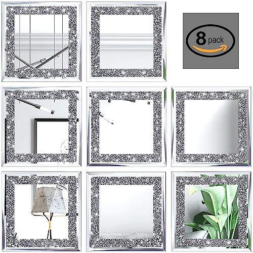 Crush Diamond Mirrors Wall Decor 6inch Mirror Tiles for Crafts, 8 Pack Square Silver Diamond Glass Mirrors for Home Wall Decor, Mosaics DIY. - color: Silver, size: 6x6 inch (8 Pack) Square