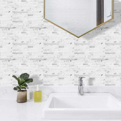 DICOFUN 10-Sheet Peel and Stick Backsplash Tile, Faux White Marble Look PVC Mixed Metal Stick on Backsplash Tiles for Kitchen and Bathroom, 9.4 sq.ft - color: White Marble and Metal Silver, size: 10 Sheets, 12’’x12’’x0.12’’