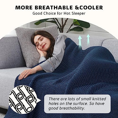 L'AGRATY Knitted Weighted Blanket - 50"x60" 7lbs Cooling Chunky Knit Heavy Blanket for Adults Braided Crochet Throw Thick Cable Yarn Knit Decorative No Beads Evenly Weighted Machine Washable | No Beads Evenly Weighted Machine Washable Chunky Braided Croch