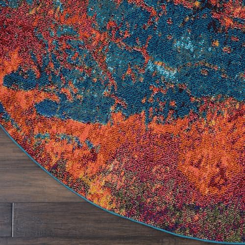 Nourison Home Celestial Atlantic 5'3" x Round Area Rug - Easy Clean, Non Shedding, Bed Room, Living Room, Dining Room, Kitchen (5' x Round) - color: Atlantic, size: 5'3" (Round)