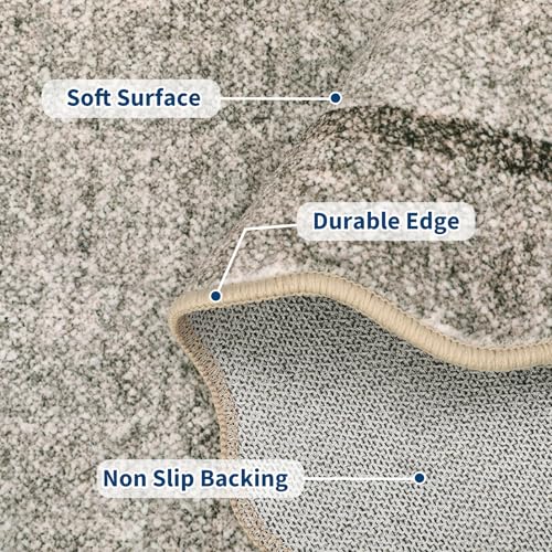 GarveeHome Scalloped Washable Runner Rug 2x8 Modern Non Slip Kitchen Runner | Distressed Low Pile Entryway Rug Soft Bathroom Rugs Stain Resistant Carpet for Bedroom Hallway Laundry 2'x8' Brown - color: Brown, size: 2' x 8' (Runner)