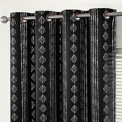 jinchan Boho Blackout Curtains 63 Inch Length for Bedroom Living Room | Silver on Black Geometric Foil Printed Grommet Curtains Room Darkening Thermal Insulated Window Treatments 2 Panels - color: Boho | Silver on Black, size: 52"W x 63"L (Pack of 2)