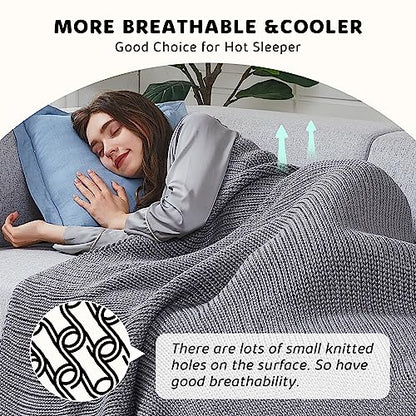 L'AGRATY Knitted Weighted Blanket - 50"x60" 7lbs Cooling Chunky Knit Heavy Blanket for Adults Braided Crochet Throw Thick Cable Yarn Knit Decorative No Beads Evenly Weighted Machine Washable | No Beads Evenly Weighted Machine Washable Chunky Braided Croch