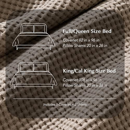 100% Cotton Waffle Coverlet Set, Queen Size, Truffle Taupe Brown | Soft Premium Waffle Weave Cotton Bed Blanket, Lightweight Oversized Bedspread, All Season 3-Piece Bedding Set with 2 Shams - color: Truffle Taupe Brown, size: Full/Queen (92" X 96")