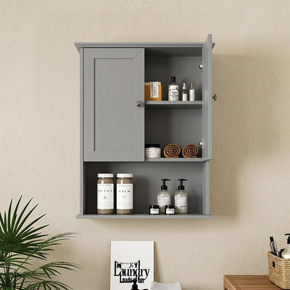 Medicine Cabinet, Over The Toilet Storage Cabinet, 24x30 Inch Wall Mount Bathroom Storage Cabinet with 2 Doors & Adjustable Shelf, Wooden Bathroom Wall Cabinet, Grey - color: Grey