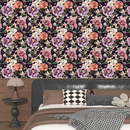 Dark Rose Peel and Stick Wallpaper 17.5" x 118",Purple | Self Adhesive/Removable/Waterproof/Thick Vinyl Contact Paper for Bathroom Bedroom Shelf Cabinet Drawer,Prepasted,Easy Peel - color: Red&Purple, size: 118" x 17.5"