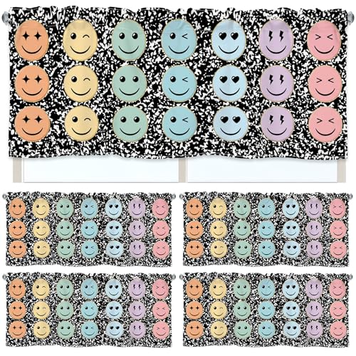 Hahafelt 4 Pcs Classroom Curtains Composition Pastel Smile Face Window Valances Curtains 54" W x 18" L Simple Rod Pocket Back to School Window Treatment for Classroom Living Room Bedroom Kitchen - color: Pastel, style: Composition Smile Face