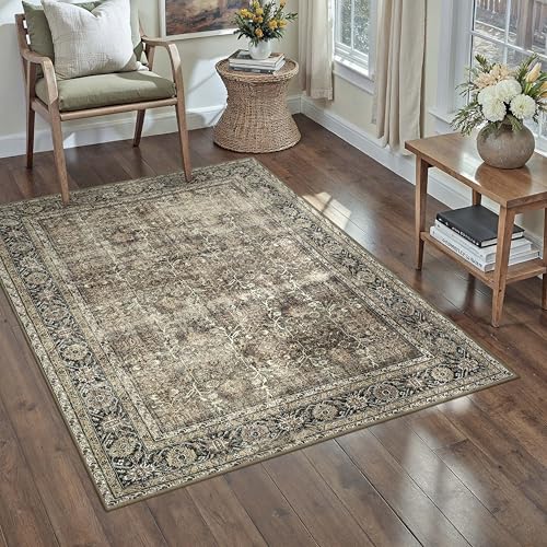 Brown Runner Rug 2x4 Vintage Traditional Distressed | Washable, Non Slip, Soft Low Pile, Hallway Carpet for Kitchen, Entryway, Laundry Room, Farmhouse Decor - color: Accent Brown, size: 2' x 4' (Runner)