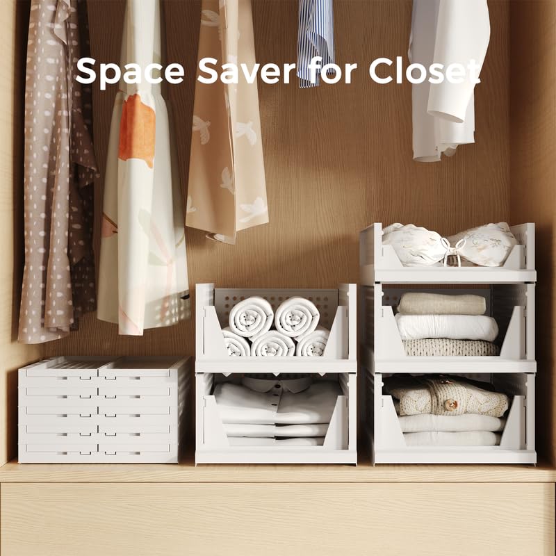 5 Pack Stackable Plastic Storage Closet Organizers and Storage Bins Drawer Shelf Storage Container for Wardrobe Cupboard Kitchen Bathroom Office White | Drawer Shelf Storage Container for Wardrobe Cupboard Kitchen Bathroom Office White Foldable Multifunct