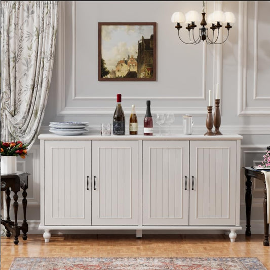 Sideboard Buffet Cabinet with 4 Doors, Vintage Coffee Bar Station, White | Farmhouse Storage Cabinet for Dining Room and Kitchen, 62'' Large TV Stand with Adjustable Shelf, Heavy Duty, Painted Finish - color: White, size: 4 Doors