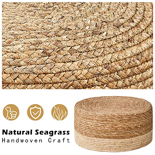 Cpintltr Foot Stool Natural Seagrass Hand Weave Poufs Round Ottoman for Couch Desk Soft Step Stool Padded Foot Rest with Non-Skid Pine Legs for Hallway Office Lounge Natural/White - color: White