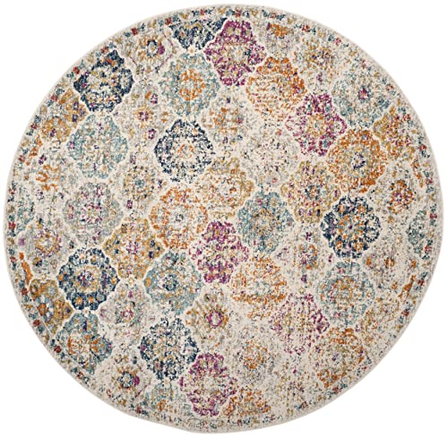 SAFAVIEH Madison Collection Area Rug - 3' Round, Cream & Multi, Boho Chic Distressed Design, Non-Shedding & Easy Care, Ideal for High Traffic Areas in Living Room, Bedroom (MAD611B) - color: Cream/Multi, size: 3' (Round)