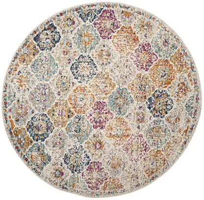 SAFAVIEH Madison Collection Area Rug - 3' Round, Cream & Multi, Boho Chic Distressed Design, Non-Shedding & Easy Care, Ideal for High Traffic Areas in Living Room, Bedroom (MAD611B) - color: Cream/Multi, size: 3' (Round)