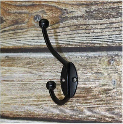 ZEYU Wall Hooks,10Pcs Coat Hooks Hardware Towel Hooks for Hanging Coats Double No Rust Black Robe Hooks Wall Mounted with Screws for Key, Towel, Bags, Cup, Hat - color: 10Pcs Black