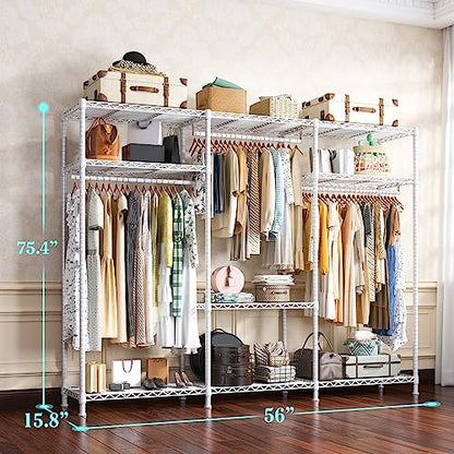 Raybee Clothes Rack Heavy Duty Load 795LBS Adjustable Clothing Racks for Hanging Clothes Garment Rack, 56" W X16 D X 75.5" H White - color: White, size: 56" W x 16" D x 75.5" H