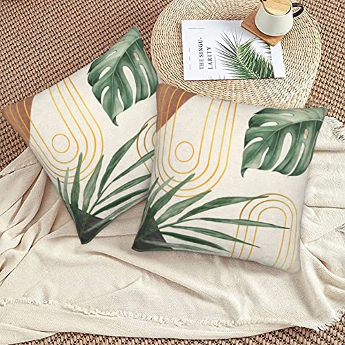 Mid Century Boho Abstract Leaves Pillow Covers 18x18 Set of 2 | Bohemian Decorative Outdoor Throw Pillow Covers Summer Modern Cushion Case Linen Square Decor for Couch Sofa - color: Green-2, size: 18" x 18" (Pack of 2)