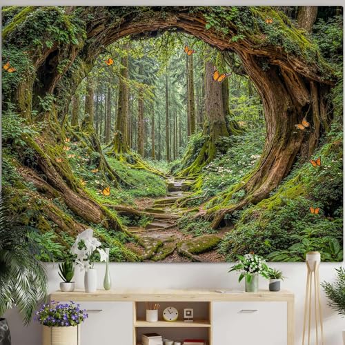 Accnicc Forest Tapestry Green Nature Tree Wall Tapestry for Bedroom Aesthetic Jungle Outdoor Landscape Small Tapestries Wall Hanging for Dorm Living Room Decor 48 x 36 Inch - color: Green Brown, size: 48"L x 36"W