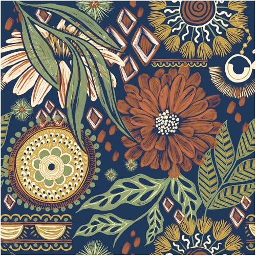 Floral Wallpaper Peel and Stick Renter Friendly Dark Floral Wallpaper | Boho Textured Wallpaper Vintage Stick On Contact Paper for Bedroom Wall Decor, 17.5 x 118 in - color: Navy, size: 17.5" x 118"