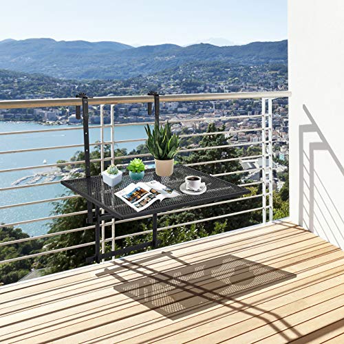 Tangkula Outdoor Folding Hanging Table, 5 Height Adjustable & Foldable Space Saving Railing Serving Table, Width from 1.5 inch to 4 inches, Suitable for Patio, Balcony and Deck - size: 24” x 19” x 24"-32.5”