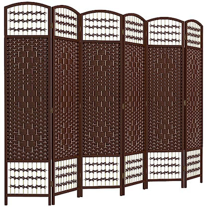 HOMCOM 6 Panel Room Divider, Folding Privacy Screen, 5.6', Brown | Room Separator, Wave Fiber Freestanding Partition Wall Divider - color: Brown, size: 6 Panel