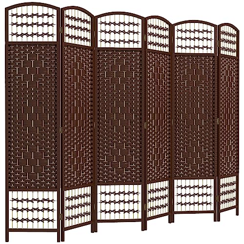 HOMCOM 6 Panel Room Divider, Folding Privacy Screen, 5.6', Brown | Room Separator, Wave Fiber Freestanding Partition Wall Divider - color: Brown, size: 6 Panel