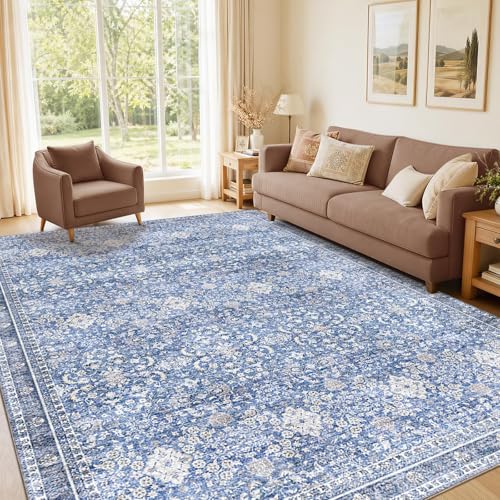 Sasttie 5x7 Area Rugs, Ultra-Soft Washable Rug for Living Room, Blue | 5 by 7 Thin Carpet for Apartment & Bedroom, Low-Pile Faux Cashmere, Non-Slip Backing, Skin-Friendly, Stain Resistant - color: Blue, size: 5' x 7' (Rectangular)