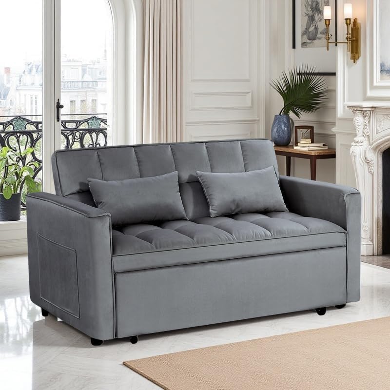 Sleeper Sofa Bed with Adjustable Backrest & Side Pockets, Gray | Adjustable Backrest & Side Pockets,Pull Out Sofa,Comfortable Fabric - color: S-dark Gray-v1