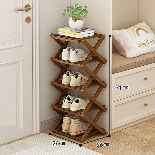 YYW Bamboo Shoe Rack for Entryway, Foldable Free Standing for Closet | Installation-Free Vertical Shoe Racks, Shoe Shelf for Living Room Bedroom, Easy To Assemble, Tawny 5 Layers - color: Tawny-5 Layers